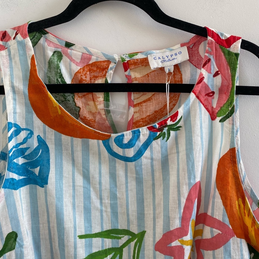 Calypso St. Barth Multicolor Striped Tropical Linen Blend Blouse Size Large New - Picture 2 of 8